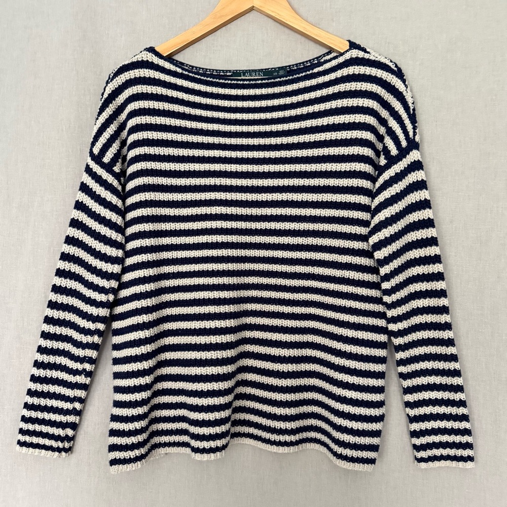 Lauren Ralph Lauren | Classic Striped Boatneck | Navy & Cream - Picture 3 of 9